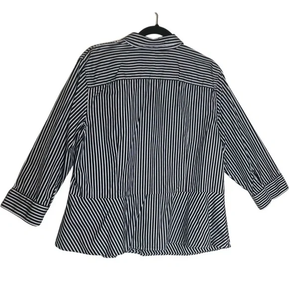 LAUREN RALPH LAUREN Striped Button-Down Shirt Black White 100% Cotton Size: 16 W - Picture 2 of 16